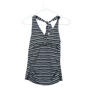 LL Bean Mix and Match Swim Collection Halter Tankini Top Black Striped 4